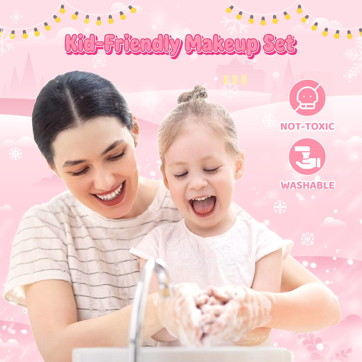 GirlsHome Kids Makeup Kit for Girls 56 Pcs Washable Real Cosmetic, Non-Toxic Frozen Toys Toddler Makeup Kit, Frozen Princess Dress up Kit Christmas & Birthday Girl Gift for 3-12 (Frozen Pink) 🍁 All In One Marketplace Canada