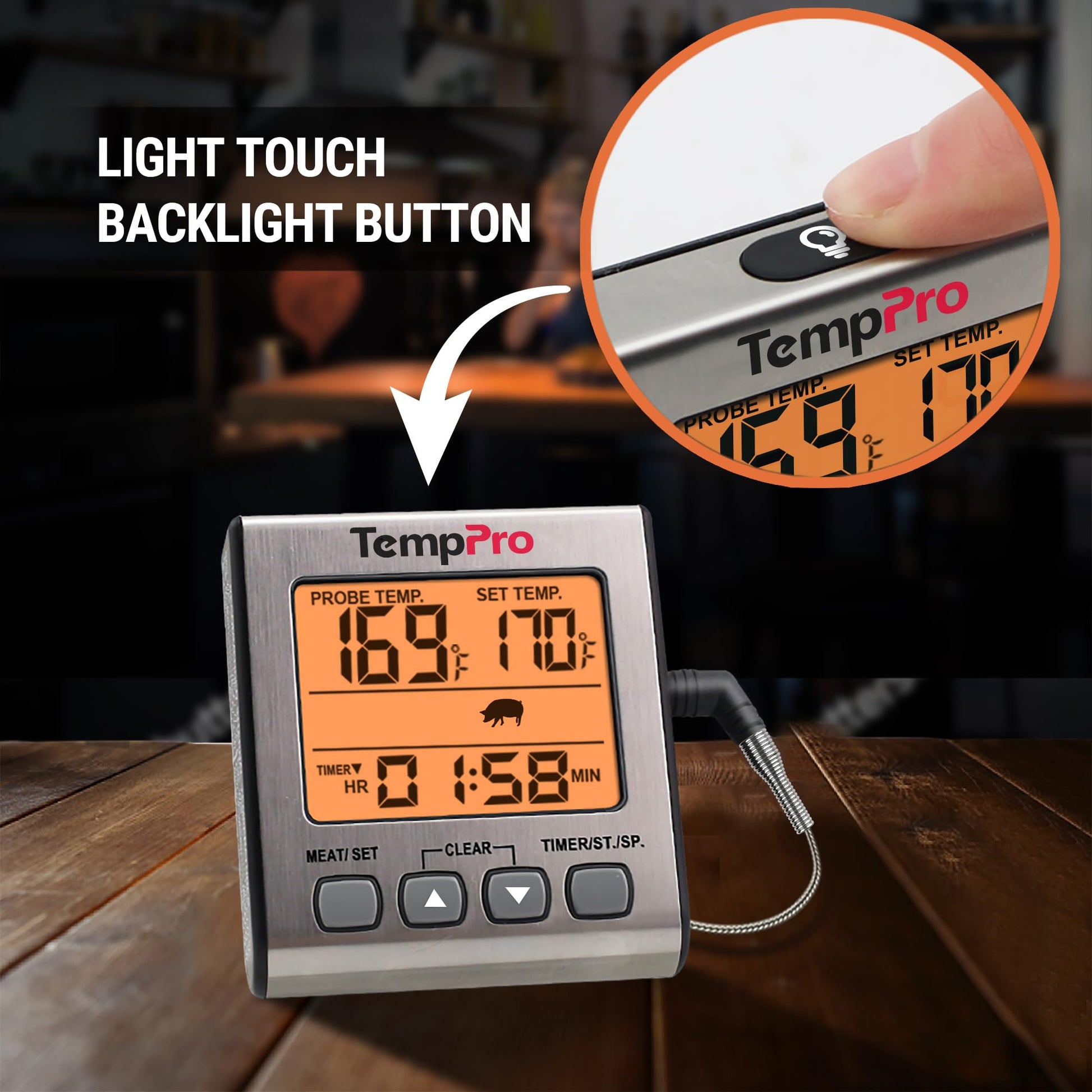 TempPro Digital Meat Thermometer for Cooking and Grilling, BBQ Food Thermometer with Backlight and Kitchen Timer, Grill Temperature Probe Thermometer for Smoker, Oven, Baking,Oil(Previously ThermoPro) - Available at All In One Marketplace Canada