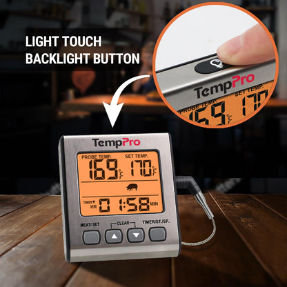 TempPro Digital Meat Thermometer for Cooking and Grilling, BBQ Food Thermometer with Backlight and Kitchen Timer, Grill Temperature Probe Thermometer for Smoker, Oven, Baking,Oil(Previously ThermoPro) - Available at All In One Marketplace Canada
