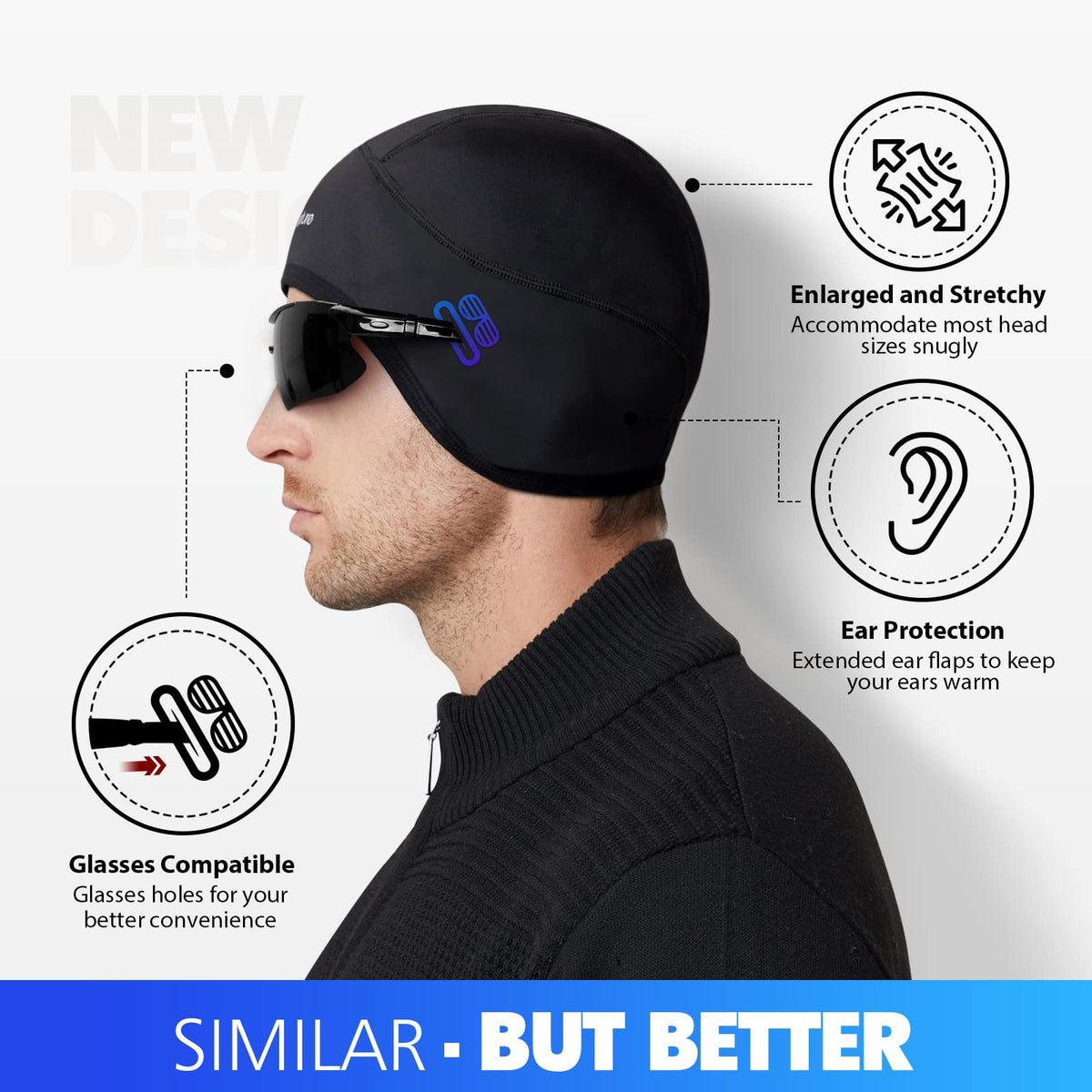 HIKENTURE Winter Skull Cap, Windproof Helmet Liner for Men Women, Black 🍁 All In One Marketplace Canada