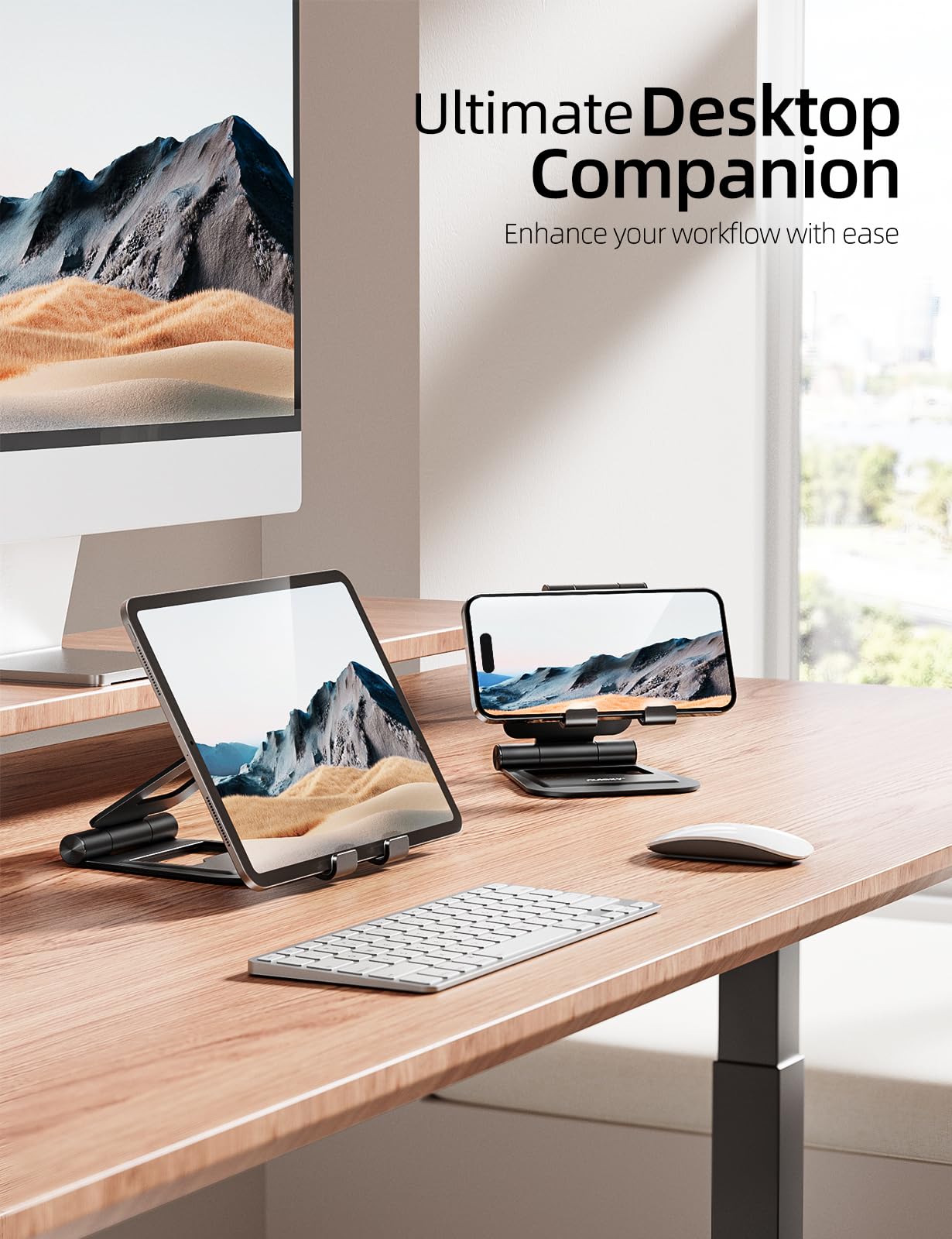 Nulaxy Aluminum Dual Foldable iPad Stand, Fully Adjustable Desktop Tablet Holder, iPad Accessories Office Compatible with 4-11" Mobile Devices Kindle, iPad Pro/Air/Mini, iPhone Pro/Max/Plus, Black
