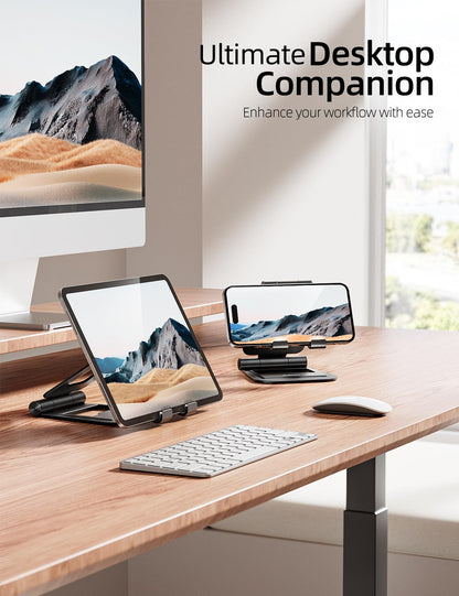 Nulaxy Aluminum Dual Foldable iPad Stand, Fully Adjustable Desktop Tablet Holder, iPad Accessories Office Compatible with 4-11" Mobile Devices Kindle, iPad Pro/Air/Mini, iPhone Pro/Max/Plus, Black