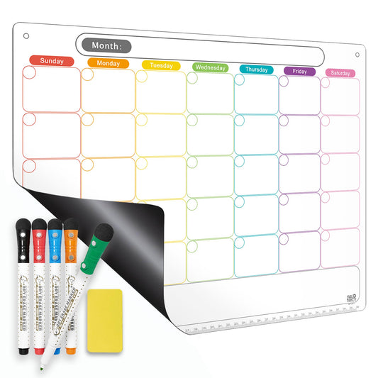 Magnetic Calendar for Fridge, Dry Erase Whiteboard Calendar Monthly Planner, 6-Week Layout, Easy to Clean, Extra-Thick Strong Magnetic Hold, Includes Dual-Magnet Markers & Eraser 43 x 33 cm