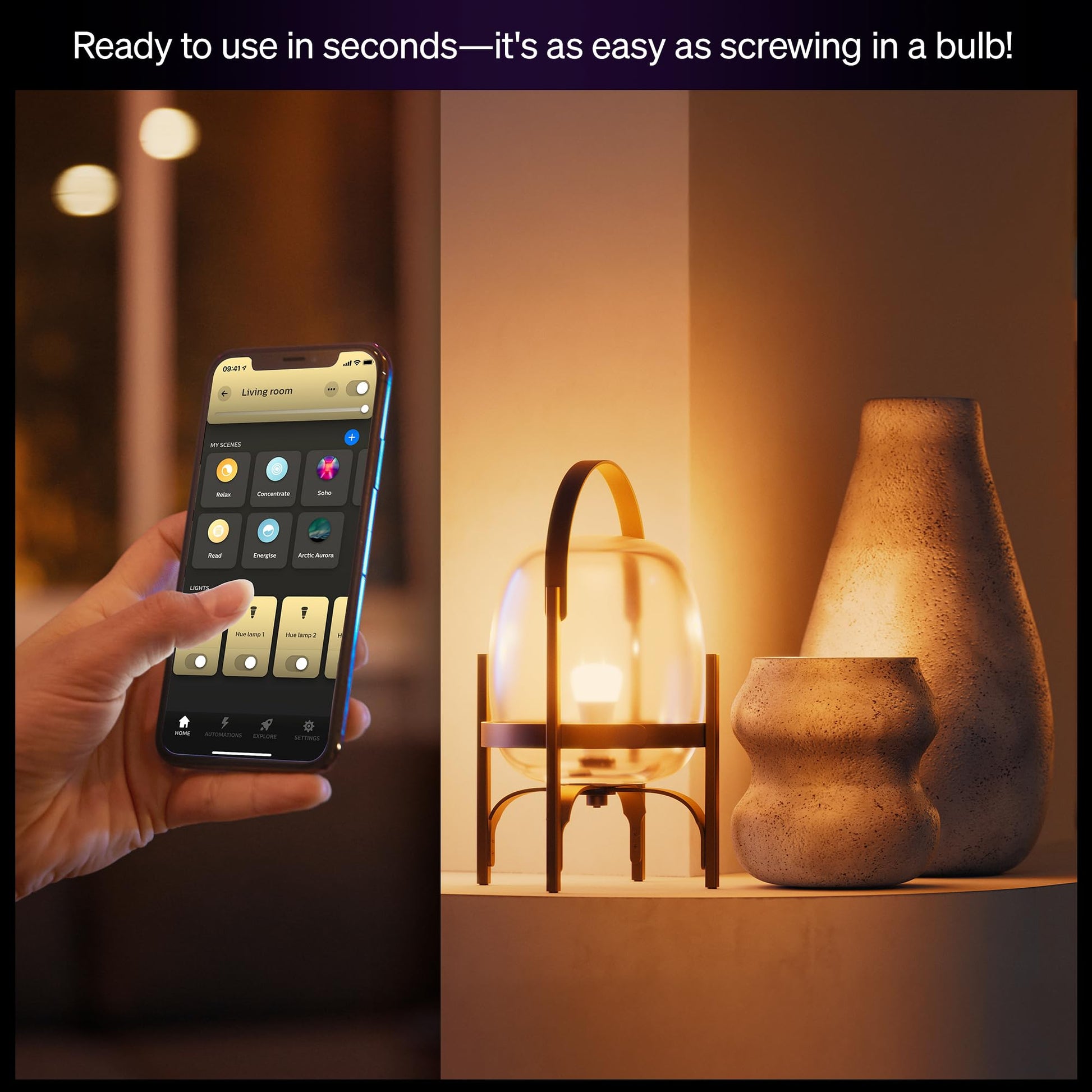 Philips Hue Smart LED A19 Bulb, White and Color Ambiance, E26 Base, 9.5W, Full Spectrum Light 1000K-20000K, 1100 Lumens, Dimmable, Works with Alexa, Google Assistant, and Apple Home, 1 Pack Philips Hue