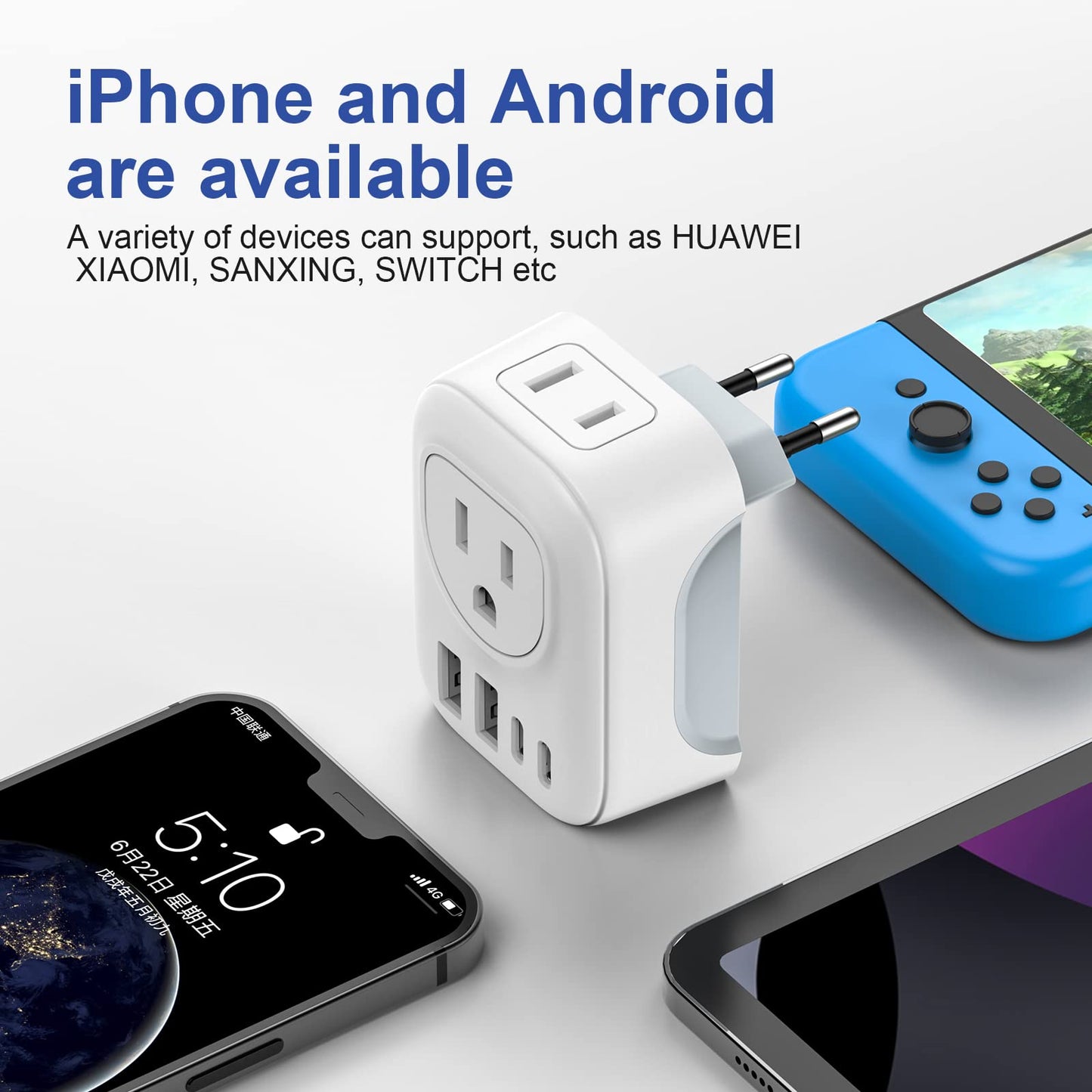 2 Pack European Travel Plug Adapter, VYLEE International Travel Adapter with 2 Outlets 4 USB Ports(2 USB C), 6 in 1 Type C Travel Essentials Charger for US to Most of Europe EU Italy Spain France - Available at All In One Marketplace Canada
