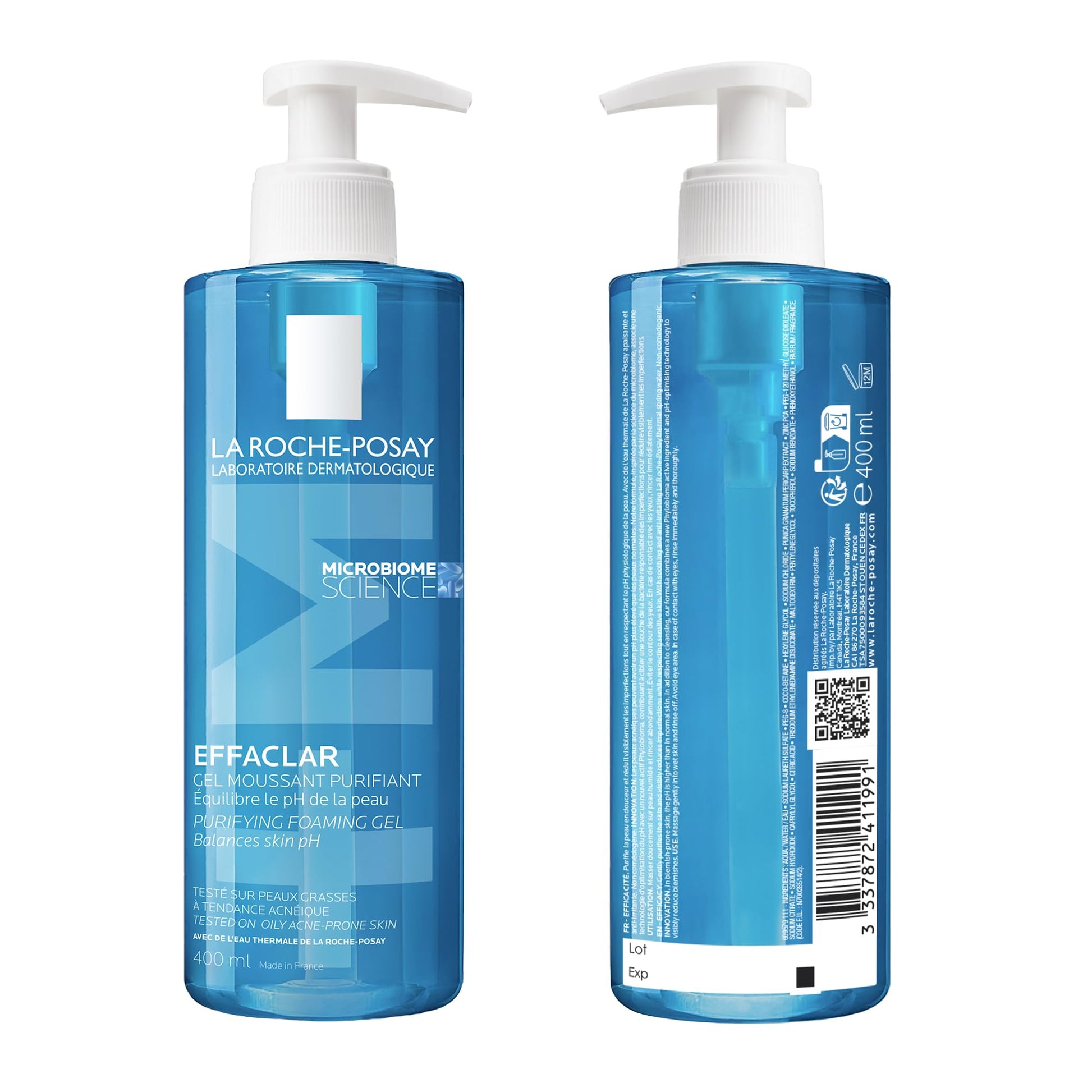 La Roche Posay Face Wash Gel Cleanser, Effaclar Gentle Purifying Foaming Gel for Oily and Sensitive Acne-Prone Skin. Alcohol-free, Soap-Free, Paraben-free, Non-Comedogenic, 400mL