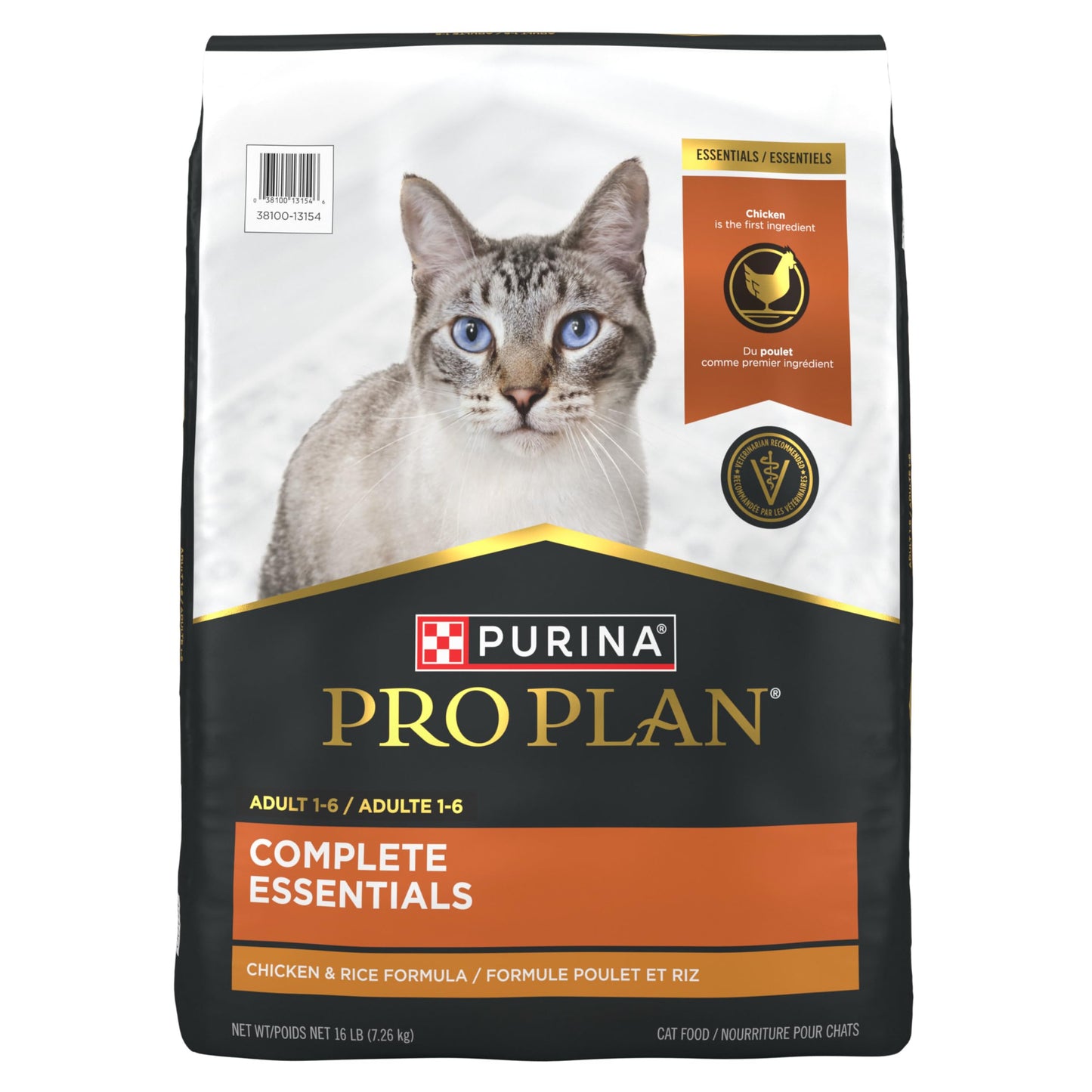 Purina Pro Plan Dry Cat Food, Complete Essentials Chicken & Rice - 7.26 kg Bag (1 Pack)