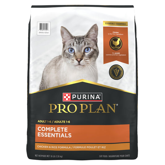 Purina Pro Plan Dry Cat Food, Complete Essentials Chicken & Rice - 7.26 kg Bag (1 Pack)