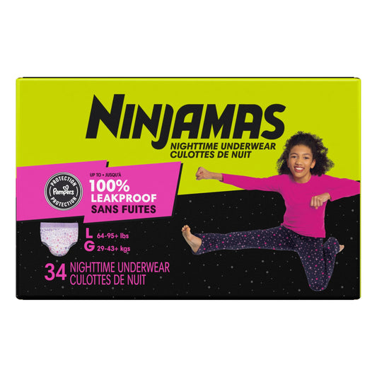 Pampers Ninjamas Nighttime Bedwetting Underwear Girls Size L (29-57 kg), (Packaging & Prints May Vary), 34 Count