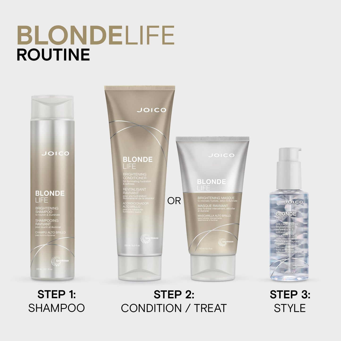 Joico Blonde Life Brightening Blonde Shampoo or Conditioner, Neutralizes Brassy Tones, Protect and Strengthen Bleached Hair, Anti Frizz with Coconut Oil, Sulfate Free Joico