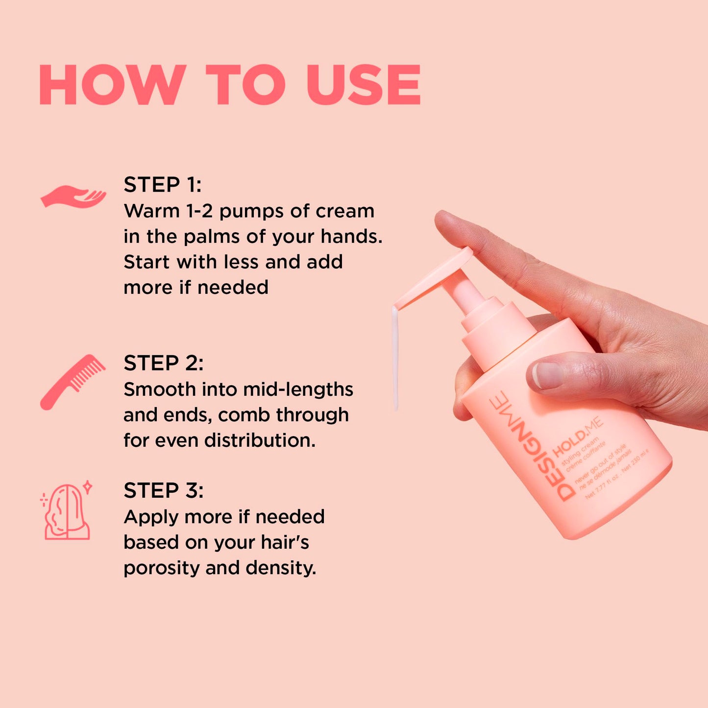 Design.Me HOLD.ME Styling Cream | Smoothing Cream for Blowouts & Sleek Looks | Hydrating, Tames Frizz & Flyaways, Adds Shine & Smooths Hair | Soft Hold | Blow Dry Cream For All Hair Type Design.Me