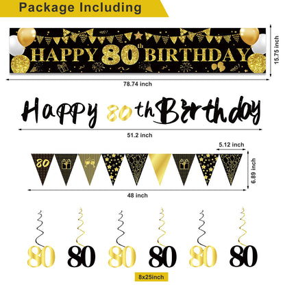 80th Birthday Decorations for Men, Black Gold 80th Party Decoration Set 🍁 All In One Marketplace Canada