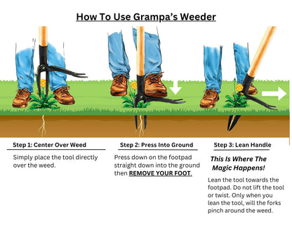 Grampa's Weeder - The Original Stand Up Weed Puller - Made with Real Bamboo & Steel Head Design - Easily Remove Weeds While Saving Your Knees & Back - Available at All In One Marketplace Canada