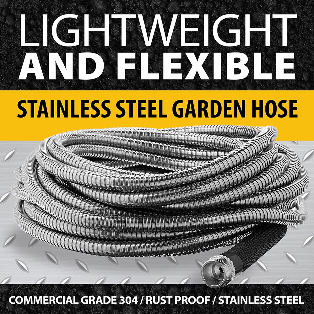 Bionic Steel Metal Garden Hose 75 Ft, Rust Proof 304 Stainless Steel Water Hose with Brass Fittings, Flexible & Heavy Duty Hose, Lightweight, Kink Free & Easy Coil Outdoor Hose- 2021 Model…