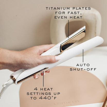 Kristin Ess Hair 3-In-One Titanium Flat Iron Hair Straightener, Curler and Waver - Styling + Frizz Control - Polished S Curls - Dual Voltage - 1 1/4 Inch Rounded Straightener Curler 2 In 1 + Waver