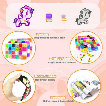 Fuse Beads Kit - 72 Colors 5mm Fuse Bead Set with Pegboards, Ironing Papers and Accessories, Fuse Beads 3 Boxes, DIY Craft Kits for Kids, Arts and Crafts Gifts for Girls & Boys Christmas Birthday 🍁 All In One Marketplace Canada