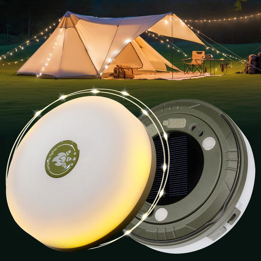 HAMLITE Solar Camping String Lights: 4 in 1 Camping Fairy Light - 32.8Ft Camping Lights with 5 Modes - USB Outdoor String Lights Rechargeable - Waterproof Retractable String Light for Hiking, Tent, RV