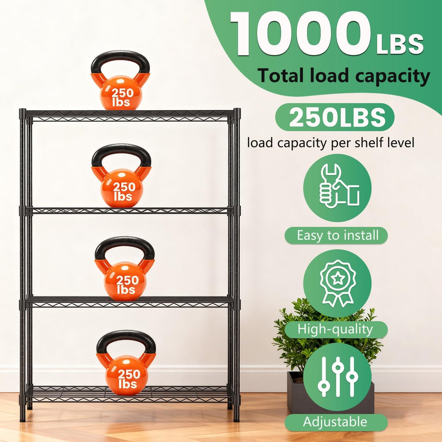 FDW Storage Shelves,Wire Shelving Unit Metal Shelves Heavy Duty Layer Rack Storage Rack Adjustable Utility (Black, 36" x 14" x 54") FDW