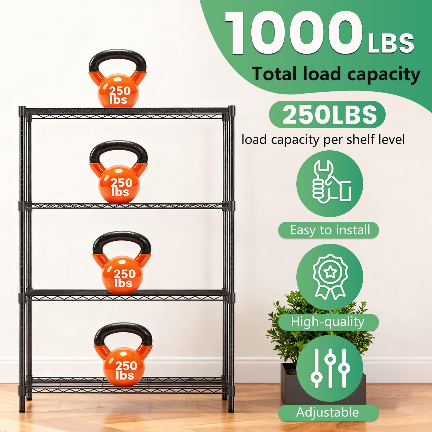 FDW Storage Shelves,Wire Shelving Unit Metal Shelves Heavy Duty Layer Rack Storage Rack Adjustable Utility (Black, 36" x 14" x 54") FDW