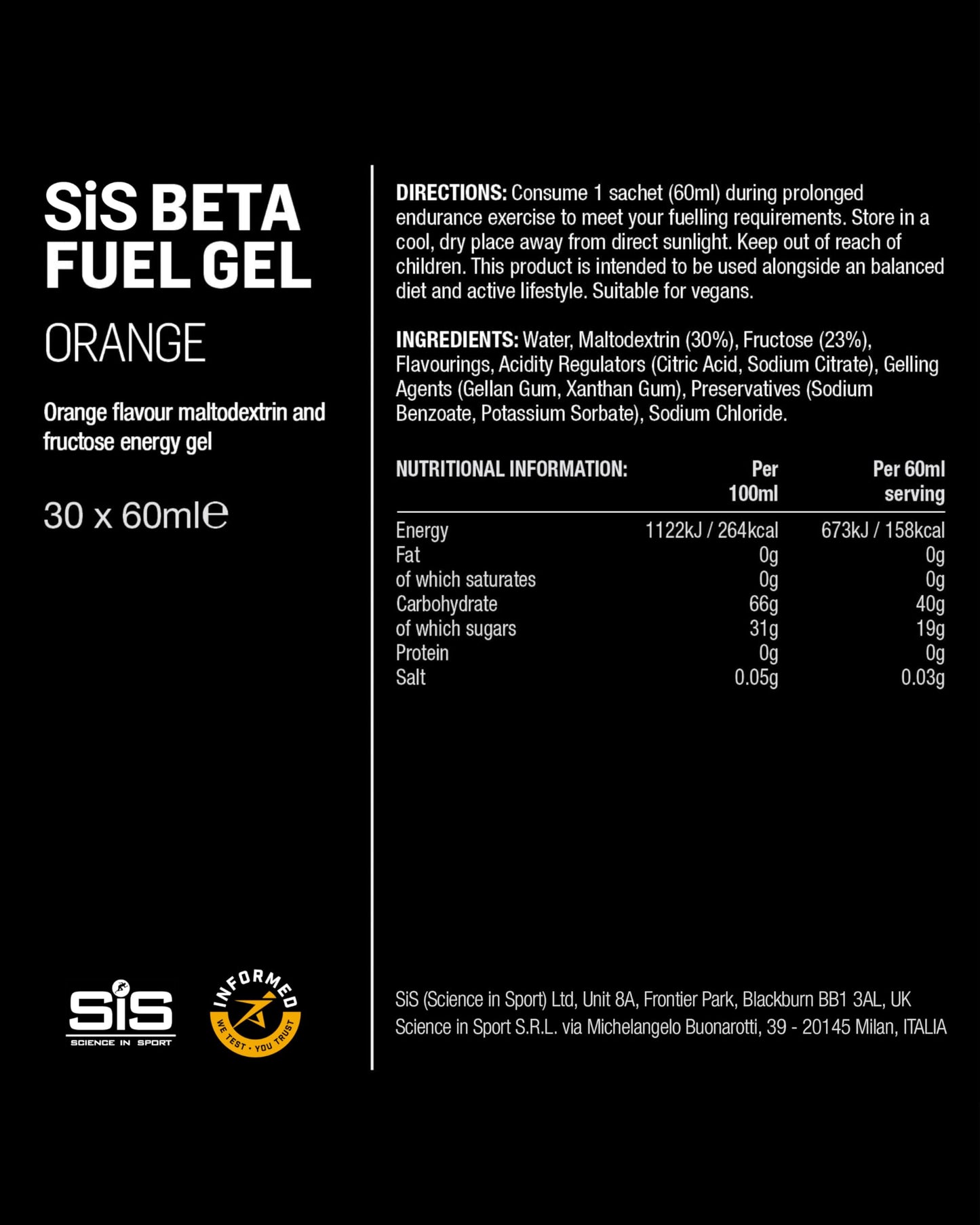 Science in Sport Beta Fuel Gel | Easily Digestible & Quick Carbohydrates, Dual Source Energy Gel | 40g Carbs for Energy | Vegan, Gluten Free, Dairy Free, Nut Free | 60 mL (Orange) 🍁 All In One Marketplace Canada