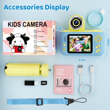 Kids Camera for Boys and Girls HD Selfie Digital Camera for 3-12 Year Old Kids with Tripod & SD Card, Perfect for Christmas & Birthday Gifts Best Festival Gift Blue 🍁 All In One Marketplace Canada