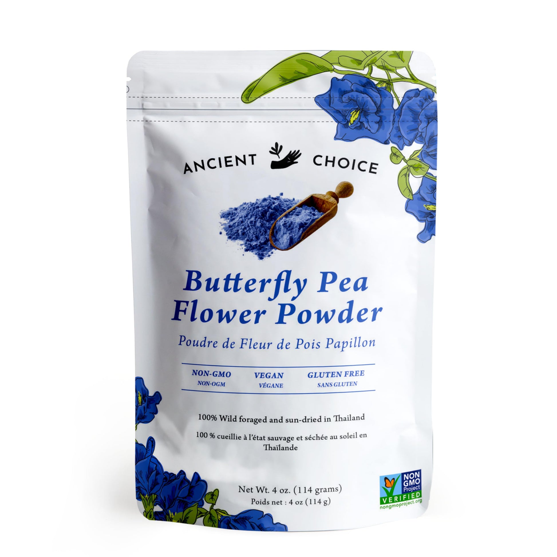Ancient Choice Butterfly Pea Flower Powder – 4 oz Blue Matcha | Ceremonial Grade Adaptogenic Superfood | Natural Food Coloring | Thai Non-GMO Vegan