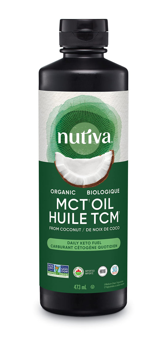 Nutiva Organic MCT Oil, Unflavored, 473 mL | Organic, Non-GMO, Non-BPA | Vegan, Gluten-Free, Keto & Paleo | 14g MCT per Serving & Neutral Flavor for Energy Boost to Coffee, Shakes and Salads - Available at All In One Marketplace Canada