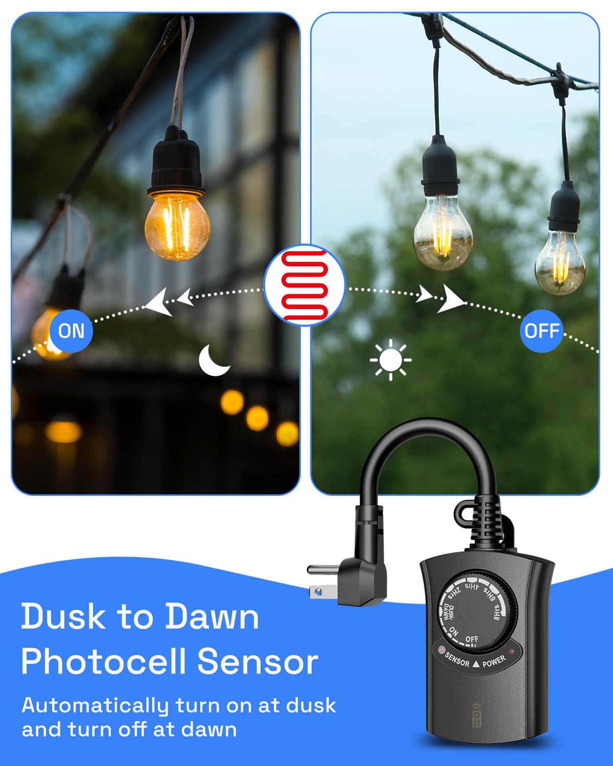 HBN Outdoor Light Timer Waterproof, Weatherproof Photocell Dusk to Dawn Light Sensor Timer with Remote Control, 2/4/6/8 Countdown Timer, 1 Grounded Outlet for Christmas Lights，1875W 15A 1/2HP 🍁 All In One Marketplace Canada