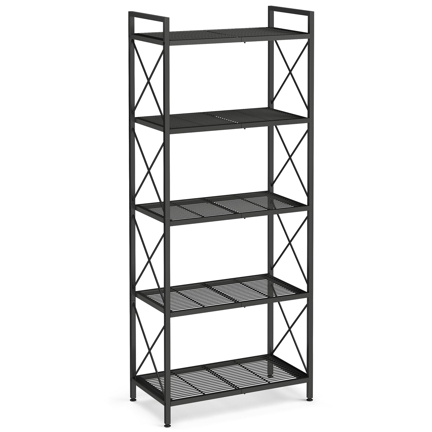 SONGMICS 5-Tier Metal Storage Rack, Shelving Unit with X Side Frames, Dense Mesh, 12.6 x 23.6 x 57.3 Inches, for Entryway, Kitchen, Living Room, Bathroom, Industrial Style, Ink Black UBSC165B01 SONGMICS