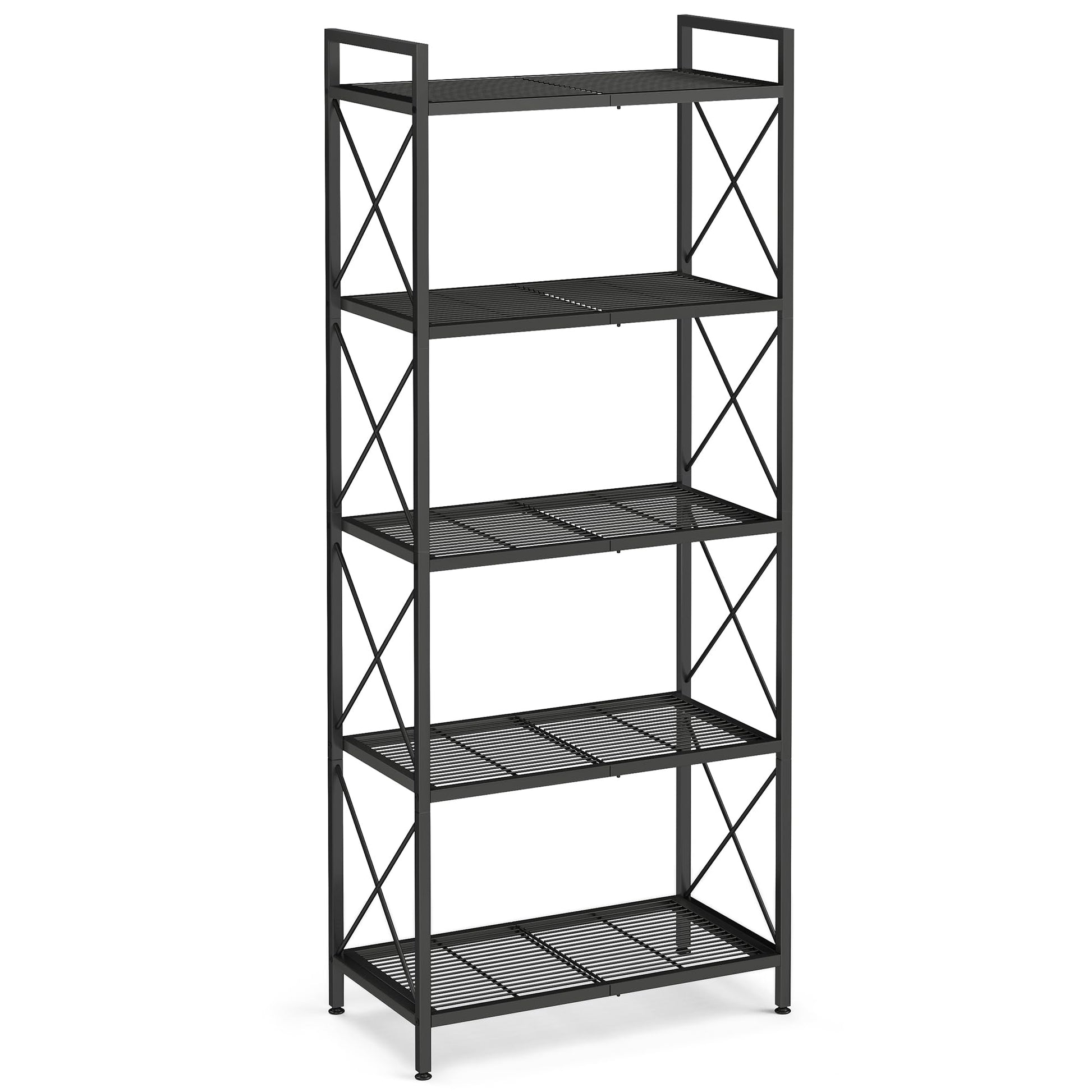 SONGMICS 5-Tier Metal Storage Rack, Shelving Unit with X Side Frames, Dense Mesh, 12.6 x 23.6 x 57.3 Inches, for Entryway, Kitchen, Living Room, Bathroom, Industrial Style, Ink Black UBSC165B01 SONGMICS