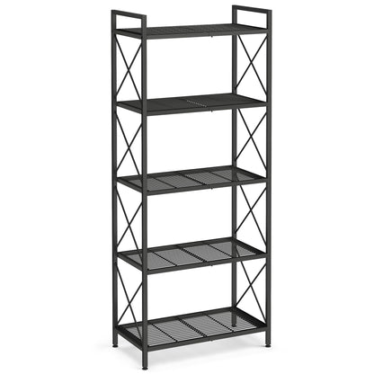 SONGMICS 5-Tier Metal Storage Rack, Shelving Unit with X Side Frames, Dense Mesh, 12.6 x 23.6 x 57.3 Inches, for Entryway, Kitchen, Living Room, Bathroom, Industrial Style, Ink Black UBSC165B01 SONGMICS