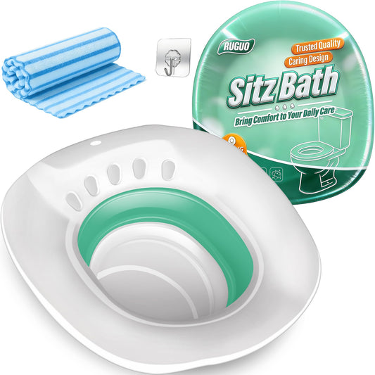 RUGUO Sitz Bath, Sitz Bath for Hemorrhoids - Sitz Bath for Toilet Seat - Sitz Bath for Postpartum Care, Sits Bath Kit for Women, Collapsible, Wider Seating Area, Deeper Bowl - Available at All In One Marketplace Canada