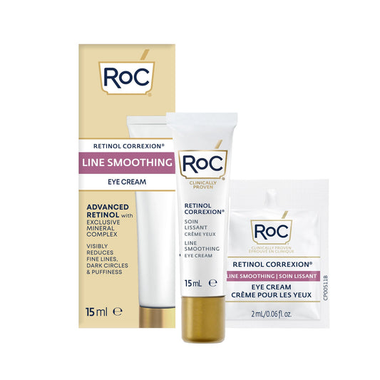 RoC Retinol Correxion Under Eye Cream for Dark Circles & Puffiness, Daily Wrinkle Cream, Anti Aging Line Smoothing Skin Care Treatment for Women and Men, with Retinol Eye Cream Packette - Available at All In One Marketplace Canada