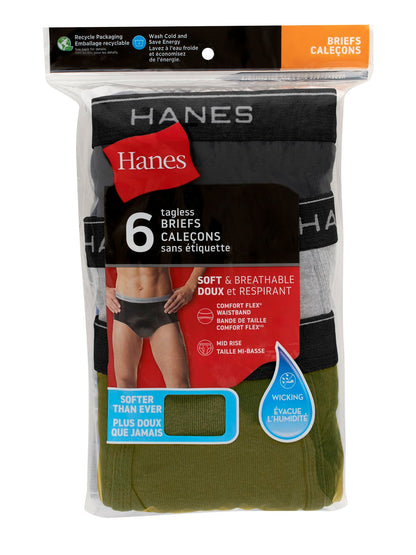 Hanes Mens 6-pack Exposed Waistband Mid-rise Briefs-underwear, White/Black, Large US 🍁 All In One Marketplace Canada