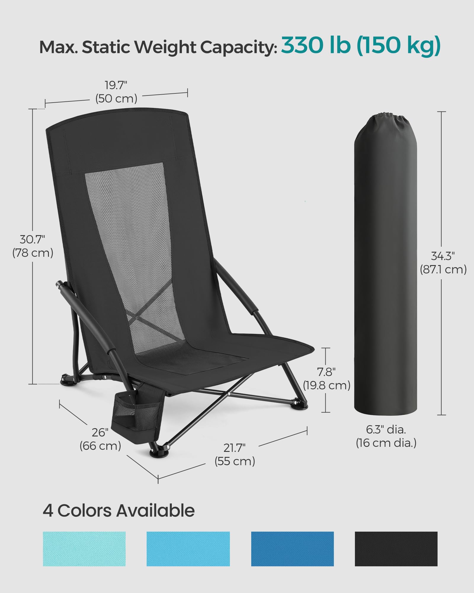 SONGMICS Set of 2 Portable Beach Chairs for Adults, Max. Load 330 lb Each, High Backrest, Cup Holder, Lightweight, Heavy-Duty, Black UGCB067B01V1 🍁 All In One Marketplace Canada SONGMICS