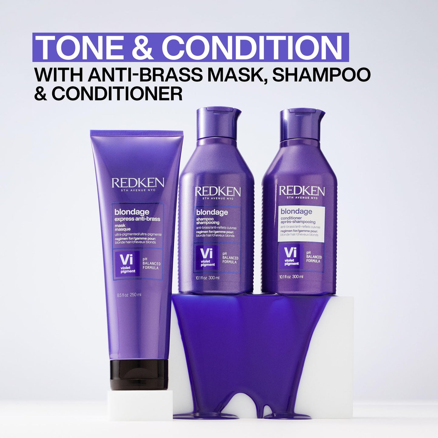 Redken Blondage Purple Toning Shampoo, Neutralizes Brassy Tones In Bleached Or Highlighted Hair, Anti-Brass Shampoo For Blonde Hair, 300ml - Available at All In One Marketplace Canada