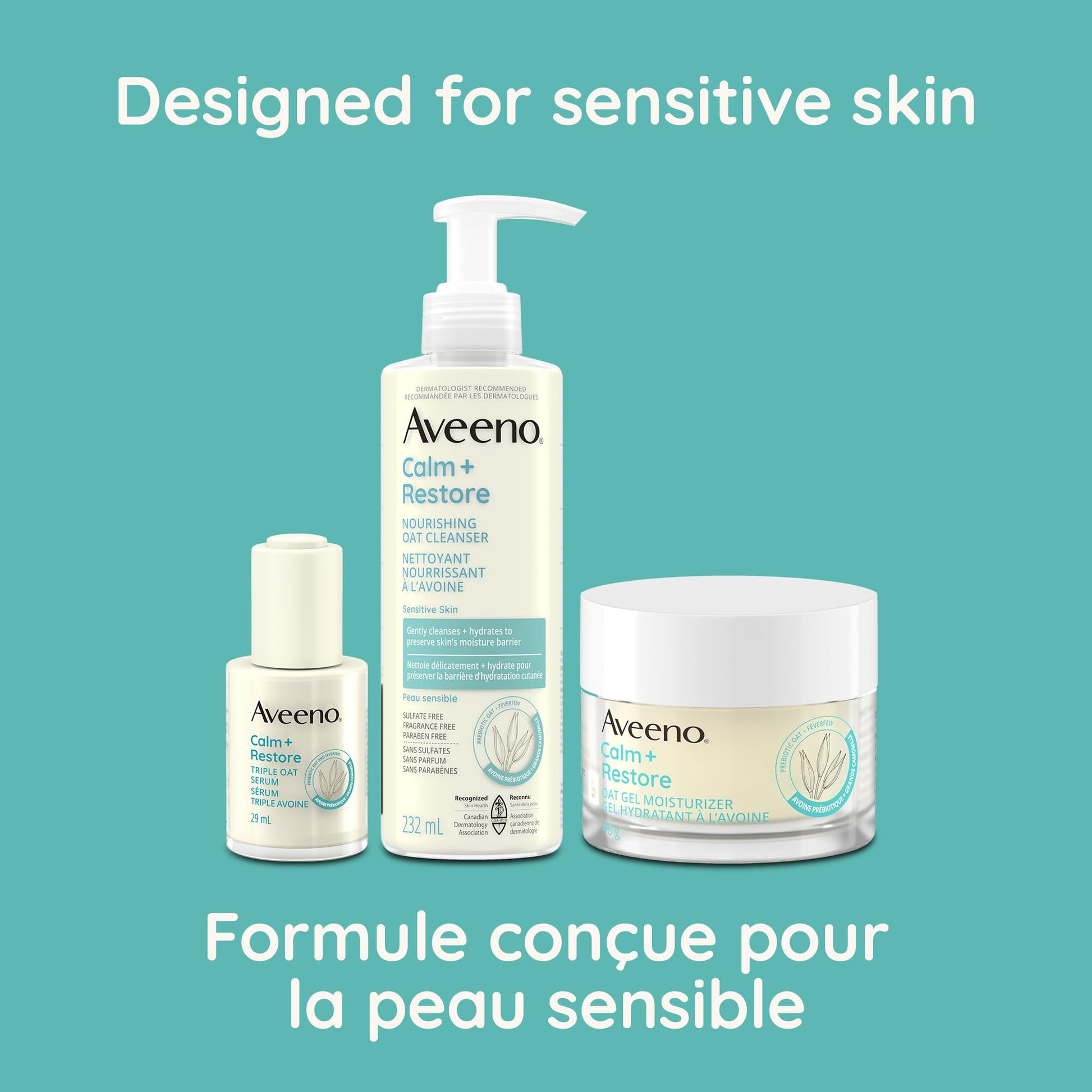Aveeno Calm + Restore Oat Gel Facial Moisturizer for Sensitive Skin, Lightweight Gel Cream Face Moisturizer with Prebiotic Oat and Feverfew, Hypoallergenic, Fragrance and Paraben-free, 48 Grams - Available at All In One Marketplace Canada