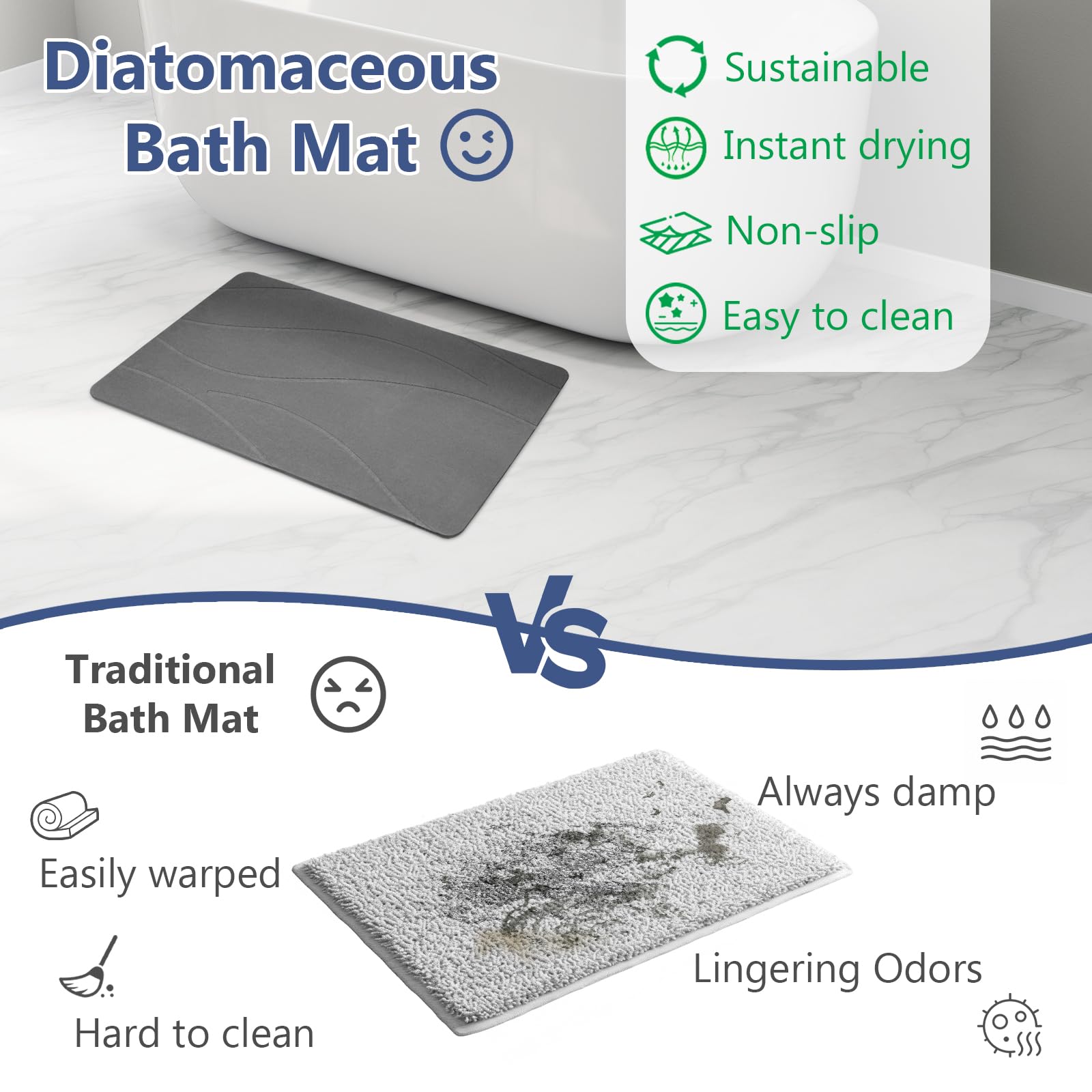 Ceecysaa 60 x 39cm Stone Bath Mat, Diatomaceous Earth Quick Dry Non Slip, Dark Gray Ceecysaa