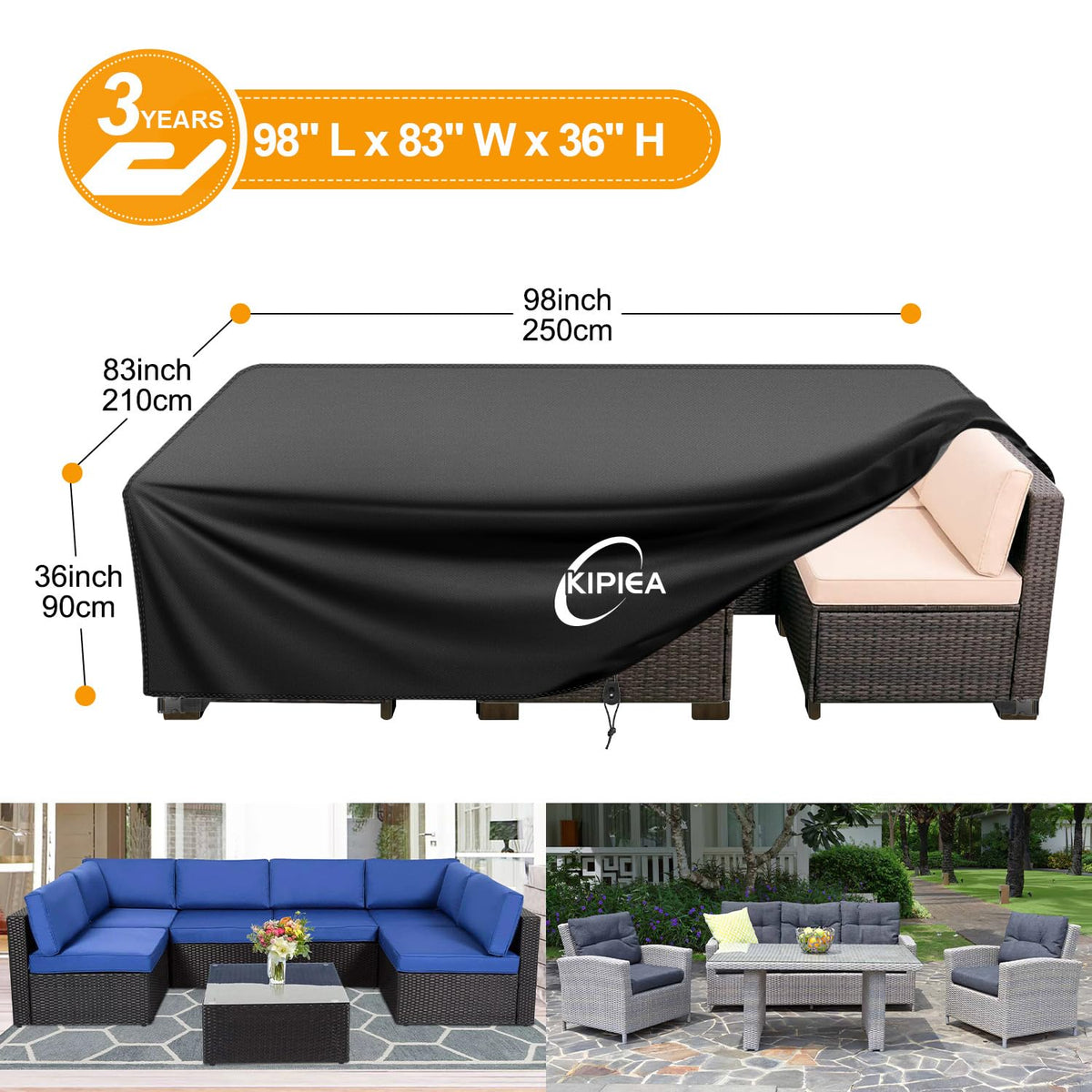 Kipiea Patio Furniture Covers Waterproof Winter, 420D Outdoor Furniture Set Covers, Heavy-Duty Patio Table Covers, No Tears Anti UV No Fading (98" L x 83" W x 36" H) 🍁 All In One Marketplace Canada