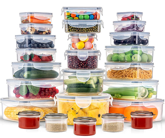 Pure Future 50-Piece Food Storage Containers Set (25-Pack) - Includes 2x JUMBO 2.5L (84oz) & 2x 1.5L Large Bins, Airtight Plastic Meal Prep Lunch Boxes with Lids, Microwave/Freezer Safe, BPA Free