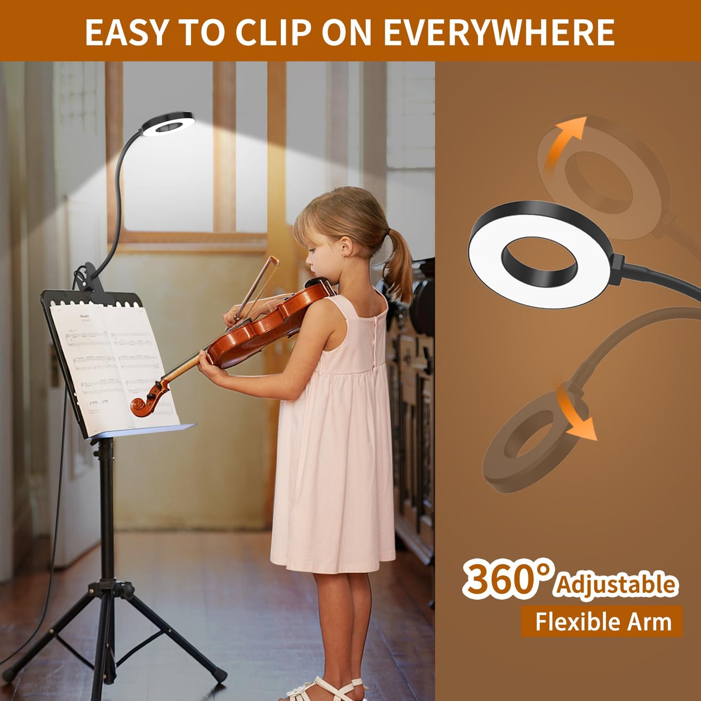 iZELL Desk Lamp, LED Reading Light with Clamp, 3 Color Modes & 10 Brightness Silicone Flexible Arm Book Light for Kids Reading Book in Bed at Night Clip on Table, Zoom Meetings - 15.8'' Black