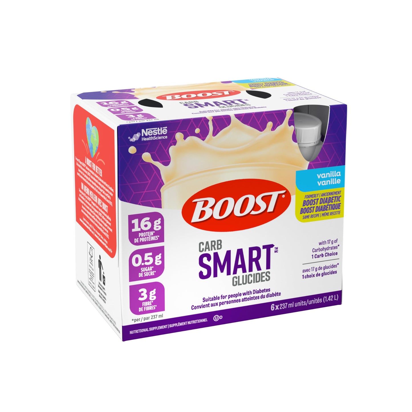 BOOST CarbSmart Vanilla, High Protein, Low Sugar, 24 Vitamins & Minerals, Nutritional Supplement, 16g Protein, 0.5g Sugar, Kosher, Gluten-free, Suitable For Diabetics, 24 Bottles, 6 kg Boost