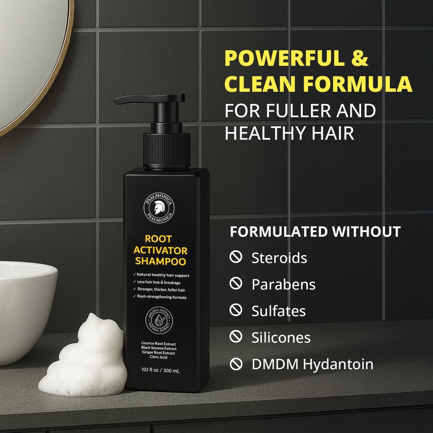 Root Activator Shampoo: 300ML Natural Volume Hair Loss Thickening Shampoo With Rosemary Strengthens Hair & Soothes Scalp For Men - Available at All In One Marketplace Canada