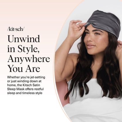 Kitsch Satin Sleep Mask - Eye Masks for Sleep, Softer Than Silk Satin Sleeping Mask Blindfold and Sleep Masks for Women and Men, Eye Care Travel Essentials - Charcoal Black - Available at All In One Marketplace Canada