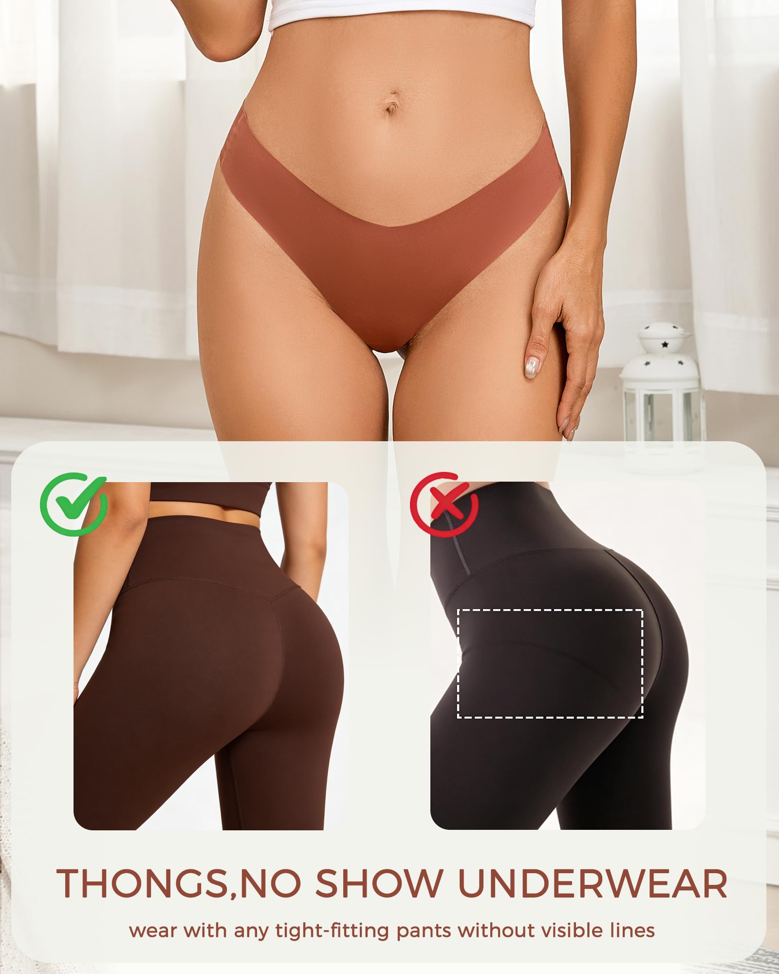 Underwear Womens Seamless Underwear Thongs for Women Sexy No Show V-Waisted Ladies Tangas Panties 6 Pack