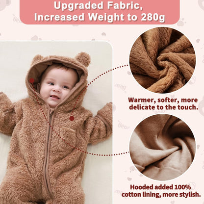 AiWMGL Newborn Baby Bear Fleece Footed Hooded Jumpsuit 🍁 All In One Marketplace Canada