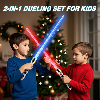 Light Up Saber for Kids 2 in 1 Retractable 7 Colors LED Light Sword Toy with Motion Sensitive FX Sound for Christmas, Halloween, Galaxy War Fighters 2 Pack 🍁 All In One Marketplace Canada