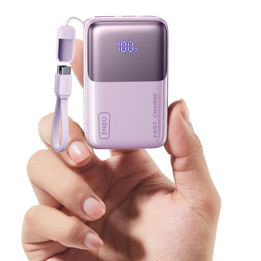 INIU Power Bank, Ultra Mini 10000mAh 45W Fast Charging Portable Charger, USB C Battery Pack with Cable, Flight-Safe Travel Powerbank for Business Trip, Hiking, Cycling, Outdoor, Climbing, Purple