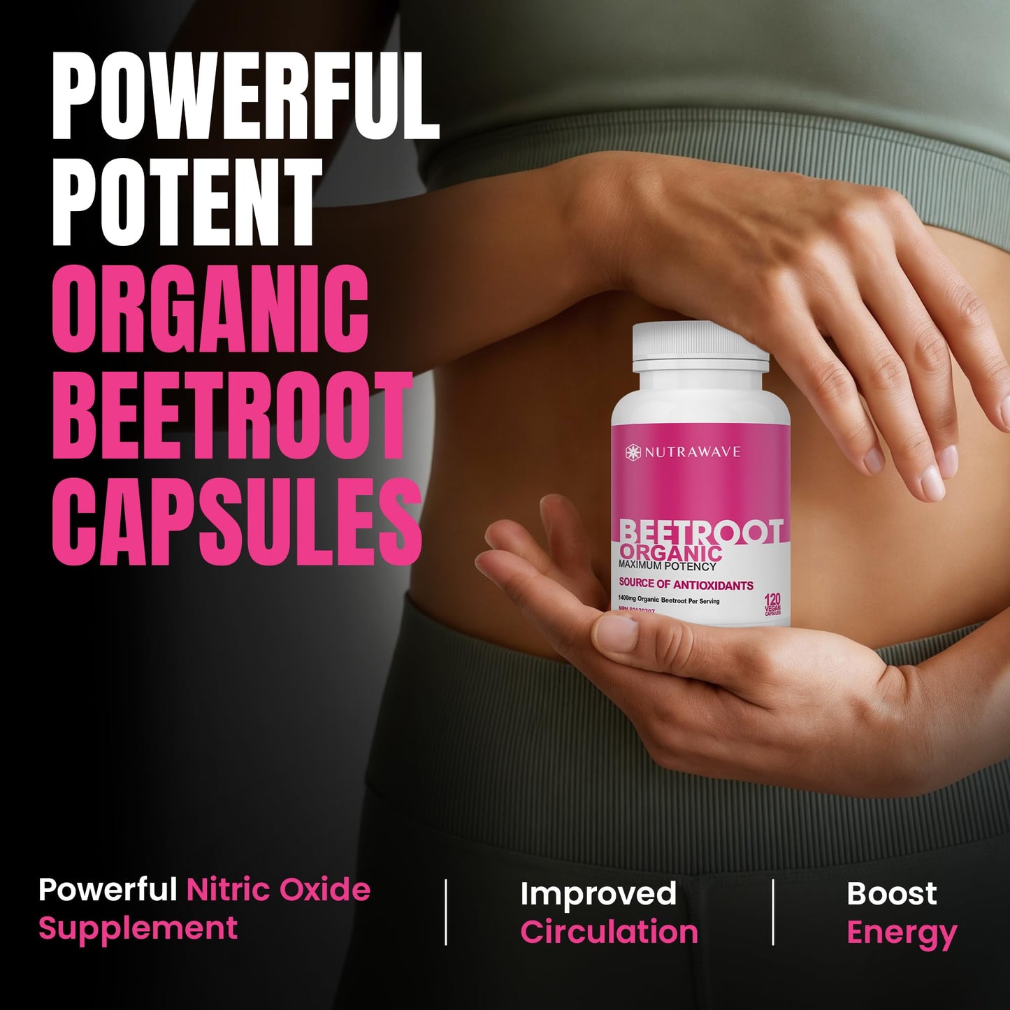 Nutrawave Organic Beetroot Capsules 1400mg – High Potency Nitric Oxide Booster for Energy, Heart & Brain Health – 120 Vegan, Non-GMO Beta Vulgaris Supplements – Raw Beet Root Powder with Vitamins & Antioxidants - Available at All In One Marketplace Canada