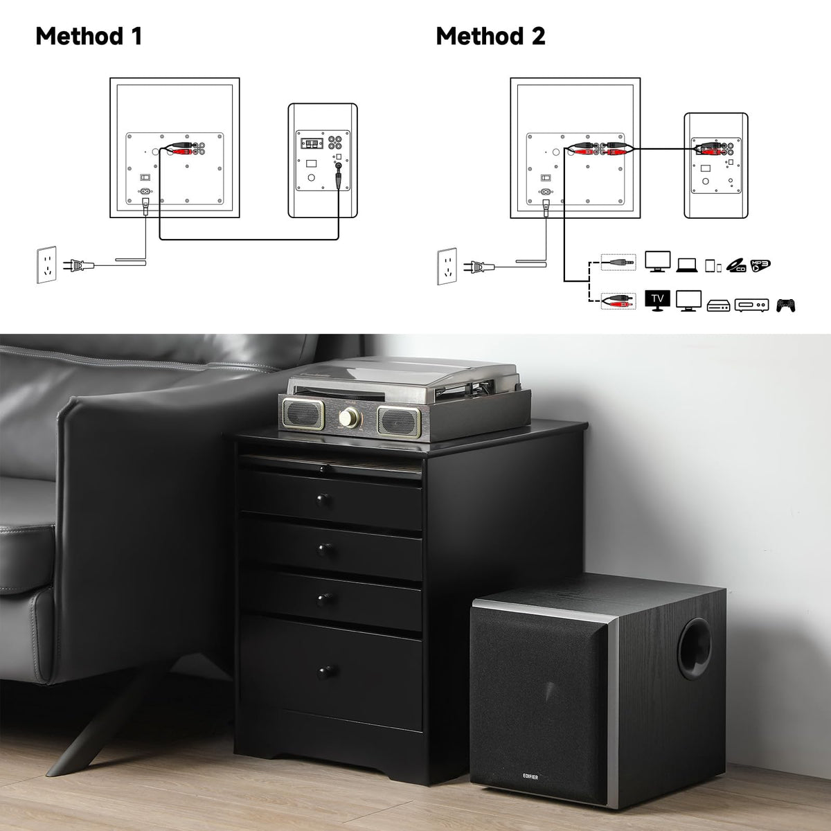 Edifier T5 Powered Subwoofer - 70w RMS Active Woofer with 8 inch Driver and Low Pass Filter